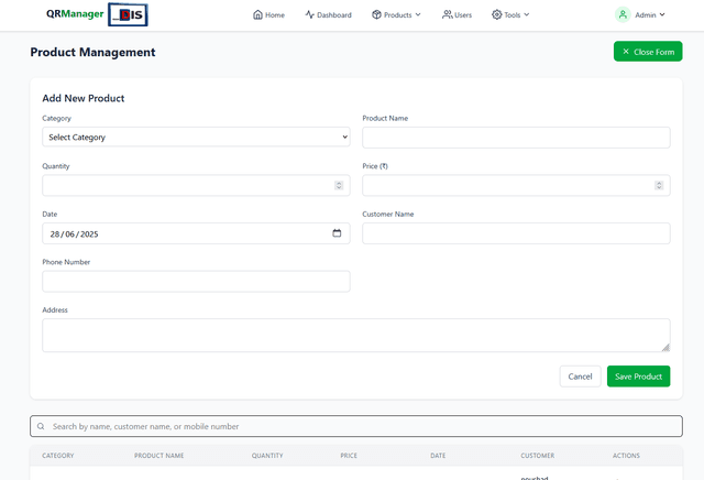Scan_DIS product screen showing QR scanning interface